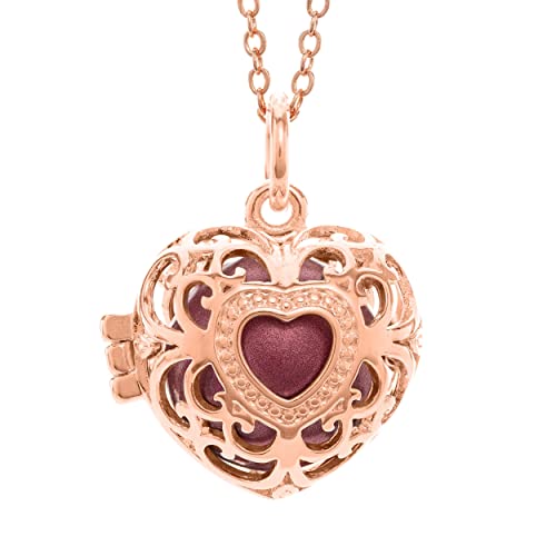 PYA Heartsoldier Engelsrufer Kette mit Anhänger und Klangkugel in Rose Gold 45cm in | Individueller Damen Schmuck aus Herz - Kettenanhänger, Schutzengel- Halskette und Farbkugel. (Rot)