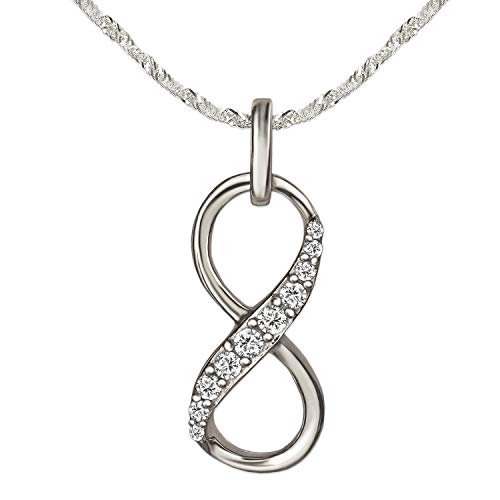 CLEVER SCHMUCK Damen Infinity Halskette Unendlichkeitszeichen 16x7x4 mm viele Zirkonias Kette Singapur Sterling Silber 925 im Schmucketui