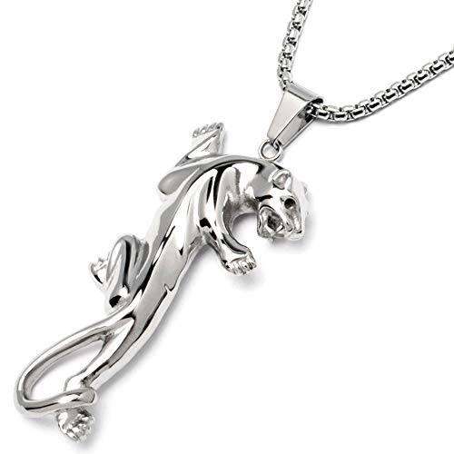 Edelstahl Panther Anhänger Silber schwarz Puma Jaguar Leopard Halskette Herren Männer Schmuck Geschenk Black Panther Hochwertig (Silber)