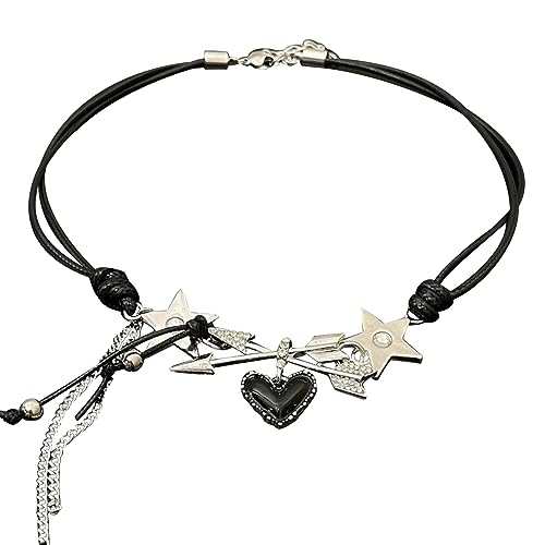 Uitndvyte Halskette mit Herzanhänger, süßer und cooler Pfeil, Lederkette, verstellbar, modische Halskette für Damen und Mädchen
