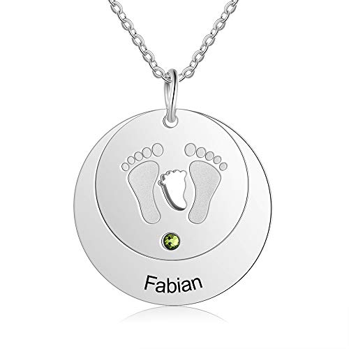 XiXi Personalisierte Baby-Fuß Anhänger Halskette Silber Kette mit Namen Gravur Damen Geschenk für Muttertag Valentinstag Weihnachten Geburtstag