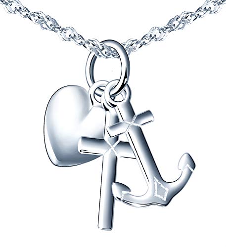MicLee Damen Halskette 925 Sterling Silber Anker Herz Kreuz Anhänger Kette mit Geschenkbeutel Super Geschenk für Paar Pärchen Mutter Tochter