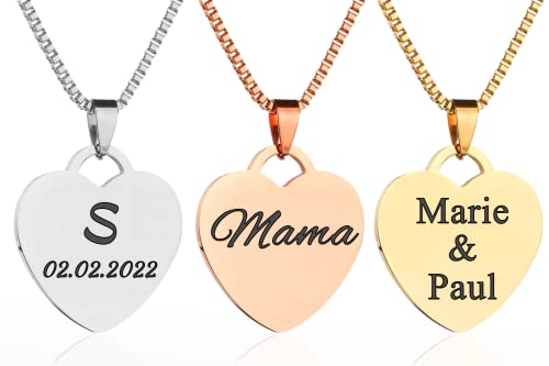 Herzkette mit Wunschgravur - Damen-Kette Namenskette mit Name oder Buchstaben - Amulett in Herzform - Personalisierte Edelstahl Kette Herz Rosegold