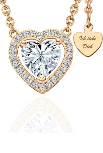 Halskette Damen Rosegold Herzkette Rose Gold Kette vergoldet Damenkette Ich Liebe Dich Herz-Anhänger Kettenanhänger Rosegoldschmuck Schmuck Geburtstag Weihnachten Jahrestag Geschenke Frauen Freundin