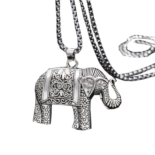 YAZILIND Damen-Halskette Mit Anhänger Elefant Böhmische Versilberte Kette Schlüsselbein-Halsband Vintage-Ethno-Schmuck (Silber2)