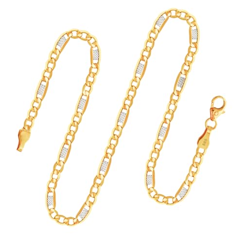 EDELIND 585 Gold Kette Herren 3.5 mm Länge 55cm Fantasiekette Gelbgold/Weißgold Goldkette Halskette Echtgold inkl Schmuck Geschenk Box Made in Germany