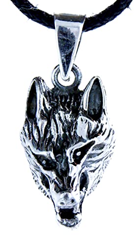 Kiss of Leather Wolfskopf Anhänger aus 925 Sterling Silber mit Silberkette 41-66 cm SI. 7A