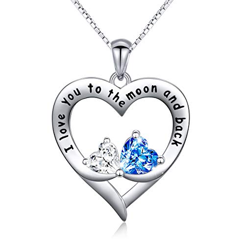 Flyow 925 Sterling Silber Schmuck Graviert I Love You to the Moon and Back Unendlichkeits Zirkonia Herz Halskette, 18 Inches Silver Box Kette (Doppeltes Herz)
