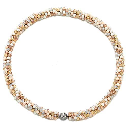 COOLSTEELANDBEYOND Gold Cremeweiß Statement Anhänger Perlen Kristall Geflochtene Kette Halsband Choker Magnetverschluss