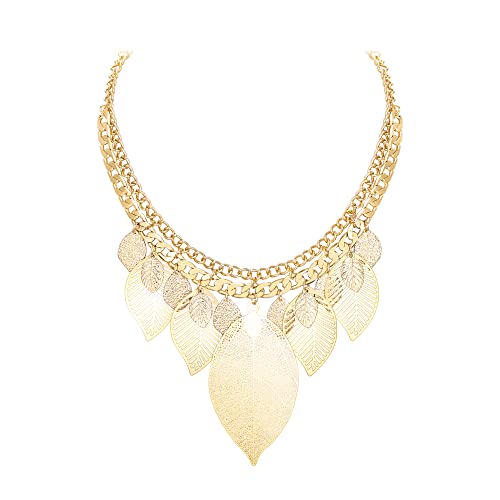 EVER FAITH Statement Halskette für Damen Choker Kragen klobiges Blatt Boho-Lätzchen Kostüm Halskette Schmuck Gold-Ton