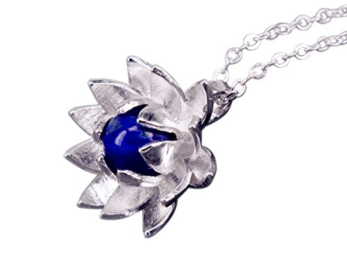 NicoWerk Silberkette mit Anhänger Lotus Blume Lapis lazuli Blau Ethno Halskette Damen 925 Silber Kette Schmuck Sterling SKE232