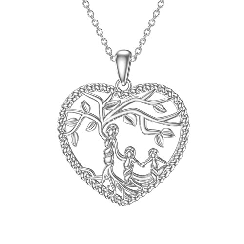 Damen Baum des Lebens Halskette 925 Sterling Silber Mutter und 2 Kinder Kette Lebensbaum Herz Anhänger Mama Tochter Schmuck Geschenke für Mädchen