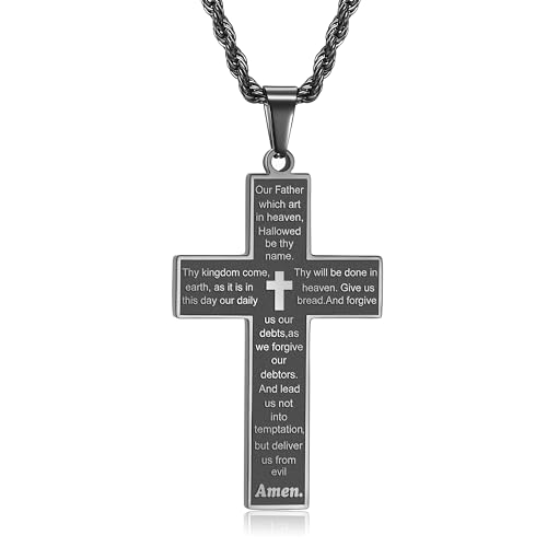 RWQIAN Kreuz Kette Herren Schwarz Kreuzkette mit Bibel Verse Kreuz Anhänger Männer Kreuz Halskette 50cm Christlicher Kreuz Schmuck Inspirierendes Geschenk