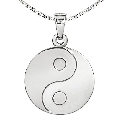 CLEVER SCHMUCK Set Silberner Damen Herren Anhänger Yin Yang Ø 16 mm schlicht matt und glänzend & Kette Panzer 50 cm Sterling Silber 925