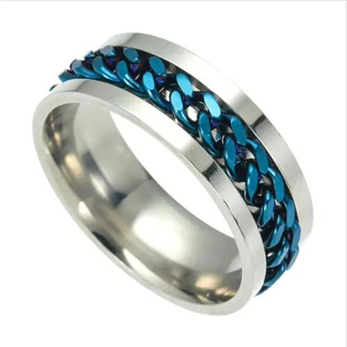 Herrenring Titanstahl Kette Drehring Zarter runder Statement-Ring/-Blau-7