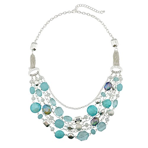 Bocar Neueste mehrschichtige Kette Kristallfarbene Glasur Statement Frauen Strand Halskette (NK-10061-Aquamarine)