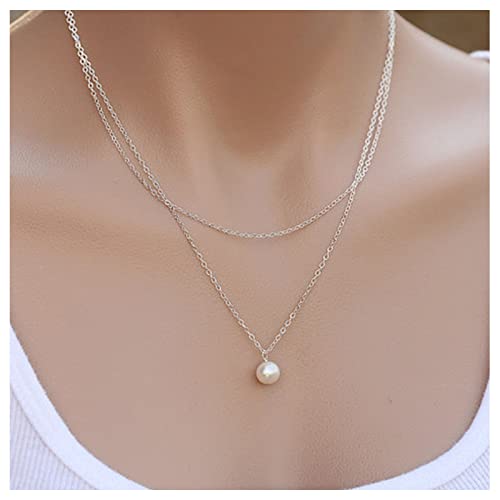 Cimenexe Bohème Geschichtet Perle Anhänger Halskette Silber Perlenkette Kette Retro Perlenkette Halskette Doppelt Geschichtet Choker Halskette Kette Schmuck Für Frauen Und Mädchen Geschenke