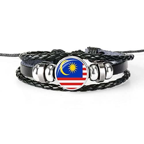 Strickseil-Armband – Malaysia-Flagge,Geflochtenes Armband,Lederkette,Kristall-Armband,Souvenir,Verstellbares Unisex-Armband,Modisches,Handgefertigtes Armband Für Besonderes Tagesgeschenk,Wie Ab