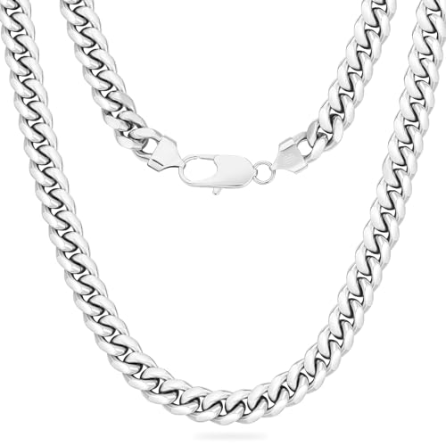 KRKC&CO 10mm Herren Halskette, Silber Farbe Edelstahl Panzerkette Cuban Link Chain, Nickel-frei Dicke Kette Silberkette für Männer Länge 55,9cm