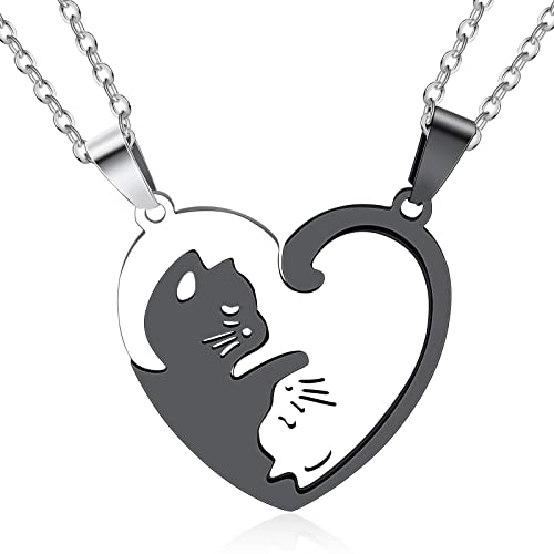 VU100 Yin Yang Katze Halskette für Paar besten Freund 316L Edelstahl Puzzle Herz passende Halskette Geschenk für ihn ihr mit Geschenk-Box