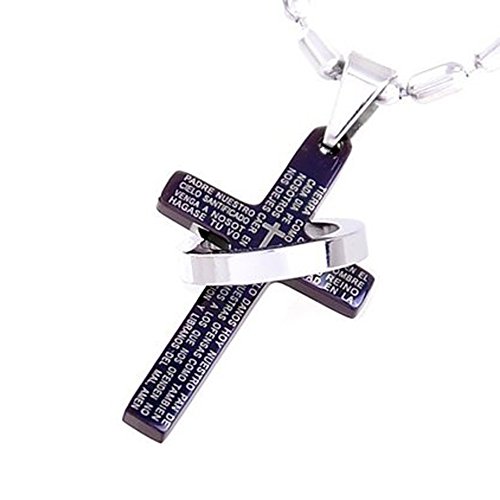 DonDon Halskette mit schwarzem Kreuz und Edelstahlring Anhänger in einem schwarzen Samtbeutel