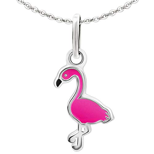 Clever Schmuck Set Silberner Mädchen Anhänger kleiner Flamingo 15 mm & Kette Anker 45 cm STERLING SILBER 925 im Etui rosa