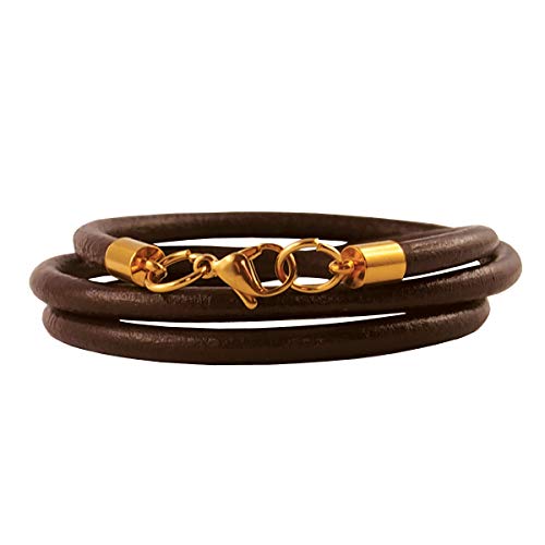König Design Lederkette Lederhalsband Lederarmband Glatt 4 mm Herren Halskette braun 55 cm lang mit Karabiner Verschluss Gold Rund