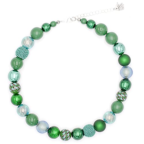 Feliss Handmade: Ketten aus Perlen Halskette Damen Statement Kette 45 cm lang in Boho Style. Choker Halsband Schmuck. Beads Perlenkette Frauen grün