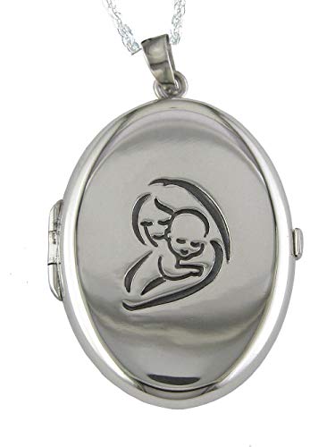Alylosilver Silber Medaillon Anhänger Halskette mit Einer Mutter und Baby für Frauen - Beinhaltet Eine 45 Zentimeter Lange Silber Kette Und Eine Geschenk Box.