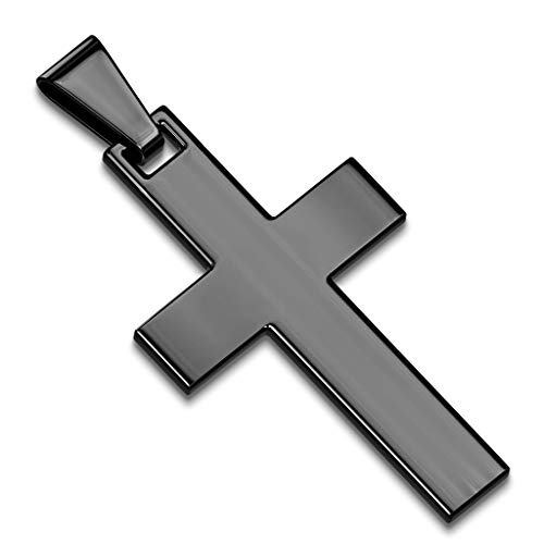 Autiga® Edelstahl Anhänger Kreuz Halskette Lederkette Kugelkette Damen Herren schwarz-nur-anhänger