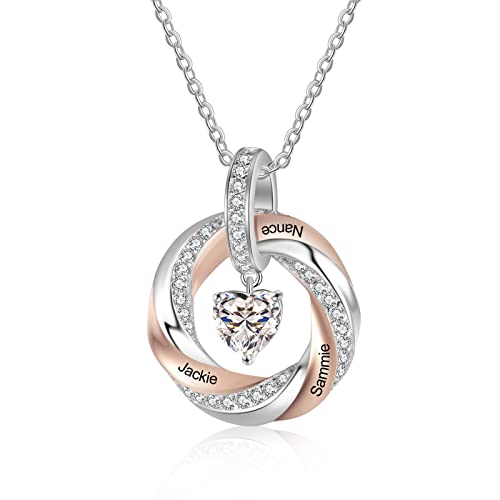 Lam Hub Fong Damen Kette mit 3 Namen 925 Sterling Silber 12 Geburtsstein Anhänger Halskette für Frauen Personalisierter Muttertag Schmuck Geschenk für Mama/Freundin/Tochter Weihnachts Geschenk#4