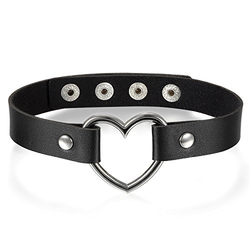 JewelryWe Schmuck Punk Herz Choker Halsband Gothic Leder Halsreif Erstellbare Kragen Halskette Collier Kette schwarz Damen