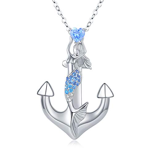MEDWISE Anker Kette 925 Sterling Silber Meerjungfrau Halskette Meerjungfrau Ozean Schmuck Geschenk für Damen Mama Ehefrau Frauen Mädchen