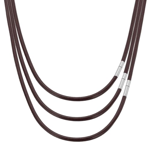 PATIKIL 40/45/50 mm Lederband für Ketten Lederhalskette, 1.5 mm Lederband Lederkette Lederhalsband aus Wachsseil mit Edelstahlverschluss für Männer Frauen DIY Geschenk, Braun/Silber