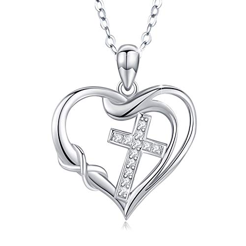 CUOKA MIRACLE Kreuz Anhänger Kette 925 Sterling Silber Herz Halsketten für Frauen Kette Unendlichkeit Weihnachten Geschenke für Frauen