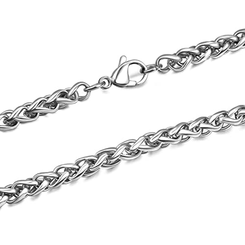 Halskette 4mm, Silberkette Damen Hochzeit Edelstahl 80cm Weizen Halskette mit Hummerschere Schließe für Herren Frauen Unisex Geburtstag