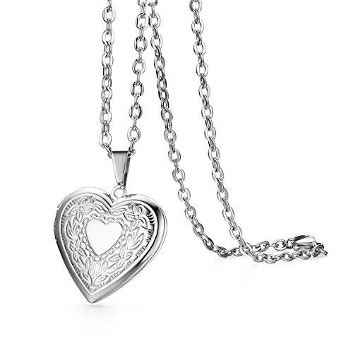 Cupimatch Herz Medaillon zum Öffnen für Bilder Foto Anhänger mit Gravur LOVE YOU Kette Damen Amulett Halskette mit 45cm Kette, Silber