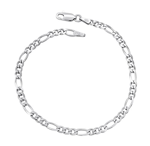 Figaro Armband 925 Sterling Silber rhodiniert 3,5mm breit Länge wählbar 16 16,5 17 17,5 18 18,5 19 19,5 20 20,5 21 21,5 22 cm Figarokette Silberkette Armkette Armkettchen anlaufgeschützt (19)