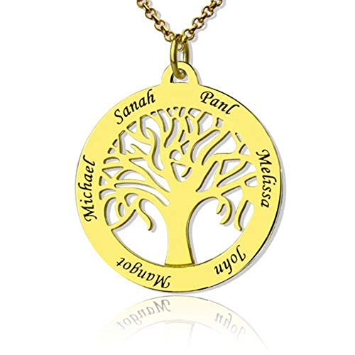 GNOCE Damen Halskette Halskette Lebensbaum mit Gravur 6 Namen in Silber Liebe meine Familie Geschenk für Frauen Mädchen (Silber, 45)