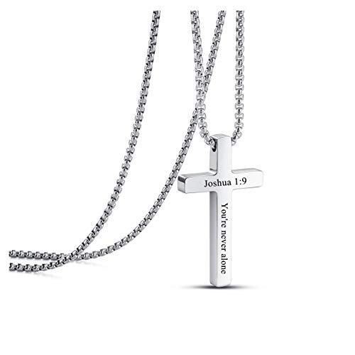 Zysta Personalized Gravur- Edelstahl Kreuz Anhänger Halskette Kreuzanhänger Kette mit Gravur für Herren Damen (Silber)