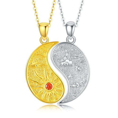 JFASHOP Yin Yang Kette für Frauen Männer Passend Schwarz Weiß Sonne und Mond Disc Tai Chi Halskette für Paare Freundschaft BFF Sunburst und Cresent Halsketten Schmuck Set