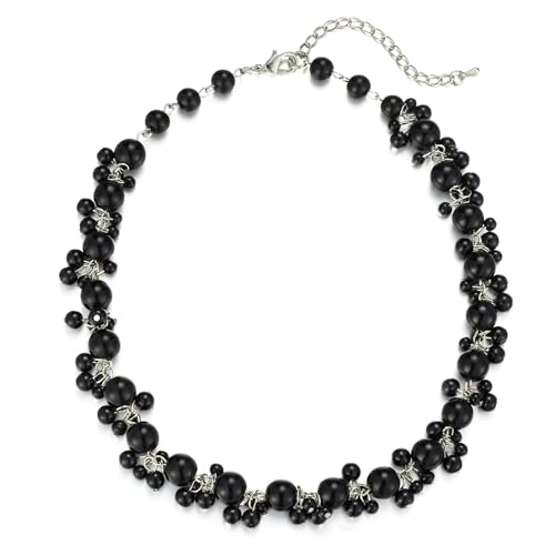Bulinlin Perlen Kette Damen Perlen Statement Choker Kette Boho Bunt Modeschmuck Geburtstag Geschenke für Frauen(Black)