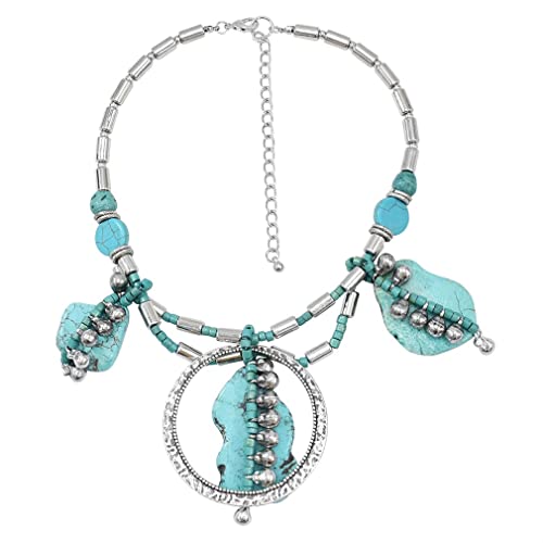 YAZILIND Boho Kragen Halskette Geometrisch Türkis Retro Ethno Stil Pullover Kette Halsband Chunky Halsketten Damenschmuck(#3)