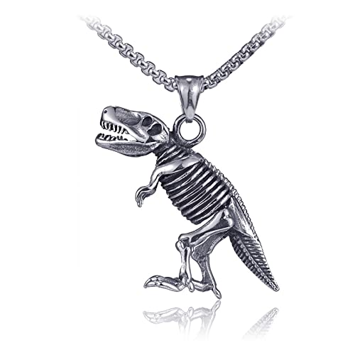 Tyrannosaurus Dinosaurier Fossil Titan Stahl Herren Halskette Anhänger für Freund Männlich Hip Hop Party Schmuck Kreativität Geschenk