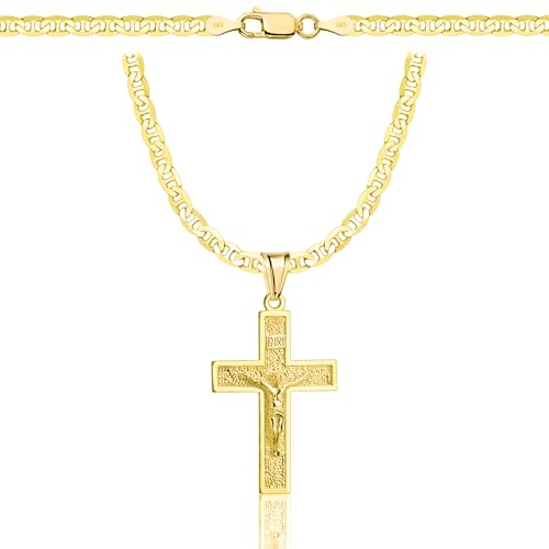 AMAR OPRAVA Gold Damen/Herren Kette mit einem 925/585 Kreuz, original geflochten, Breite 3,8 mm, Goldkette- Halskette, kreuz kette gold 585, 50 cm