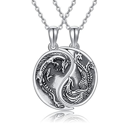 ONEFINITY Drachen Und Phönix Kettenn 925 Sterling Silber Paar Ketten Yin Yang Ketten Schmuck Geschenke Für 2 Damen Herren Freund Freundin