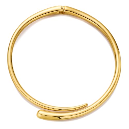 WOWORAMA Chunky Gold Cuff Choker für Damen Teardrop Choker Collier Feder Öffnungs Design Statement Metall Collier goldfarben