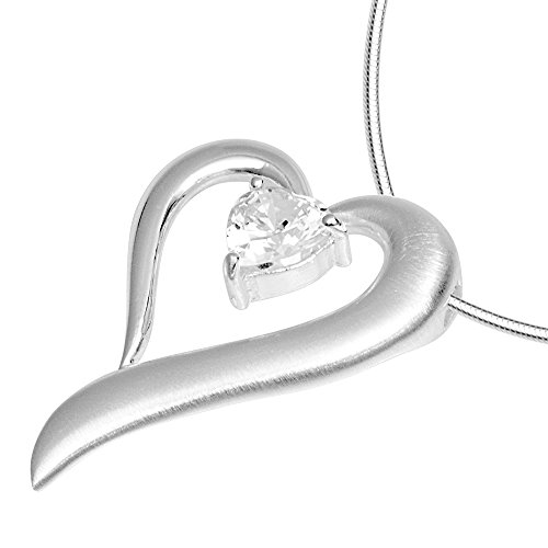Vinani Anhänger Design Herz geschwungen Zirkonia weiß mattiert glänzend mit Schlangenkette 45 cm Sterling Silber 925 Kette Italien ASH45