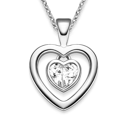 Herzkette Silber 925 Damen Halskette Kette mit Herz-Anhänger (45-50cm) Silberkette mit Zirkonia-Herz Schmuck Geschenke für Frauen Sie Mama Freundin Ehefrau zum Hochzeitstag Geburtstag als Liebesbeweis