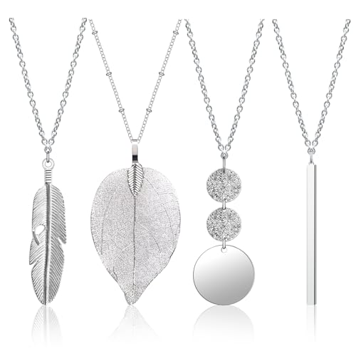 Modeschmuck Kette Lang, 4 Stück Lange Anhänger Halsketten für Frauen Trendy Boho-Stil Anhänger Halskette lange Pullover Halsketten Set Y Halskette Schmuck Set Statement Halskette
